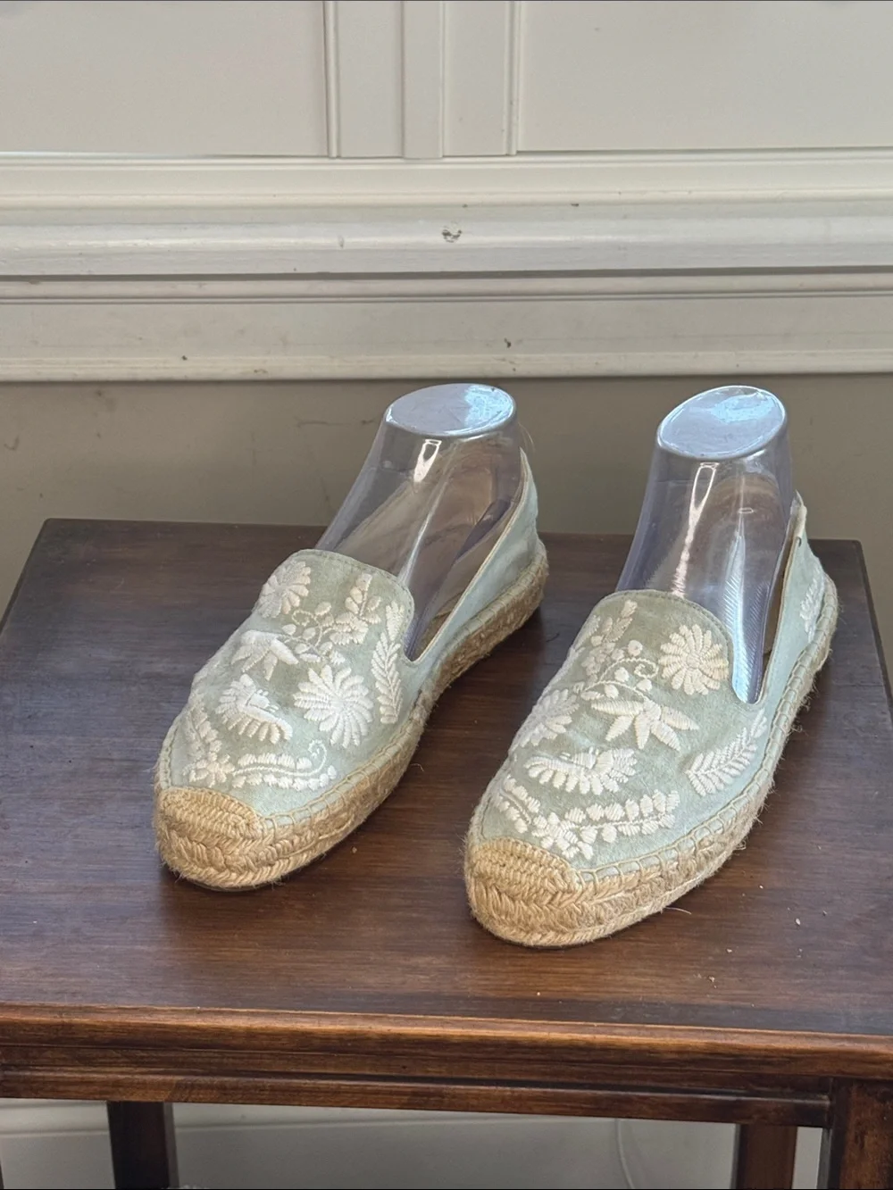 Soludos Mint Green Embroidered Slip-On Espadrilles